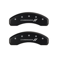 MGP 4 Caliper Covers Engraved Front & Rear With stripes/Charger Red finish silver ch - 12088SCH1RD
