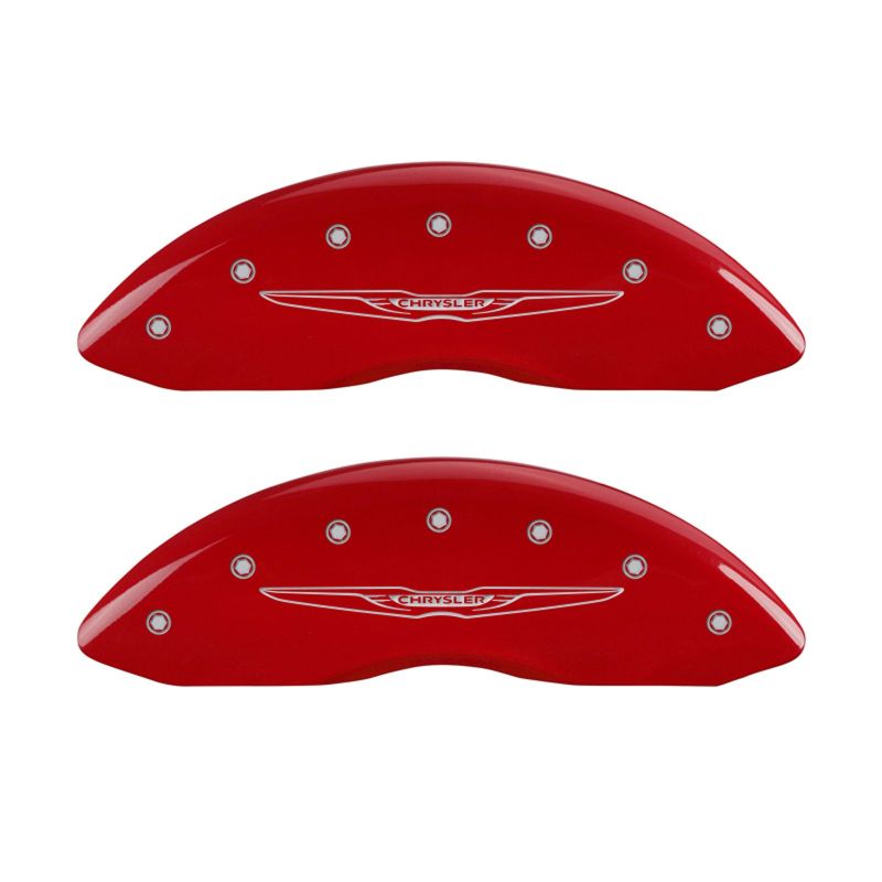 MGP 4 Caliper Covers Engraved Front & Rear Style 2/Chrysler Wing Red finish silver ch - 32016SCW2RD