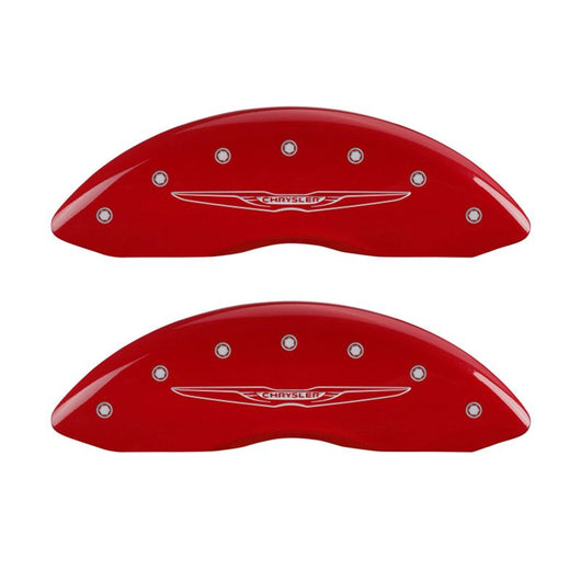 MGP 4 Caliper Covers Engraved Front & Rear Style 2/Chrysler Wing Red finish silver ch - 32009SCW2RD