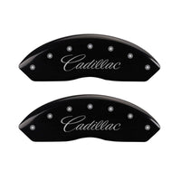 MGP 4 Caliper Covers Engraved Front Cursive/Cadillac Engraved Rear STS Black finish silver ch - 35002SSTSBK