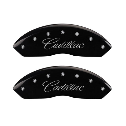 MGP 4 Caliper Covers Engraved Front Cursive/Cadillac Engraved Rear STS Black finish silver ch - 35002SSTSBK
