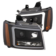 ANZO 07-14 Chevy Tahoe Projector Headlights w/ Plank Style Design Black w/ Amber - 111402