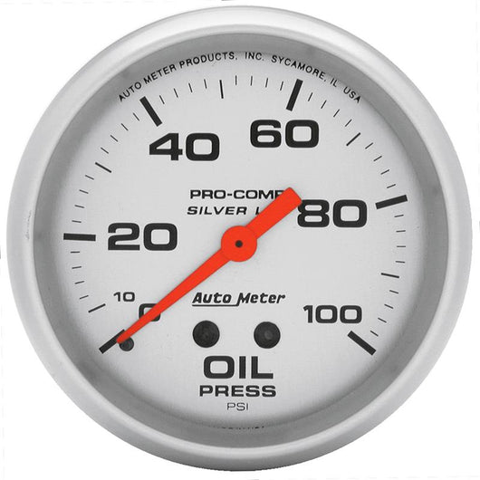 Autometer Ultra-Lite 2.625in Liquid Filled Mechanical 100 PSI Silver Oil Pressure Gauge - 4621