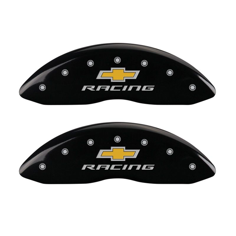 MGP 4 Caliper Covers Engraved Front & Rear Chevy racing Black finish silver ch - 14231SBRCBK