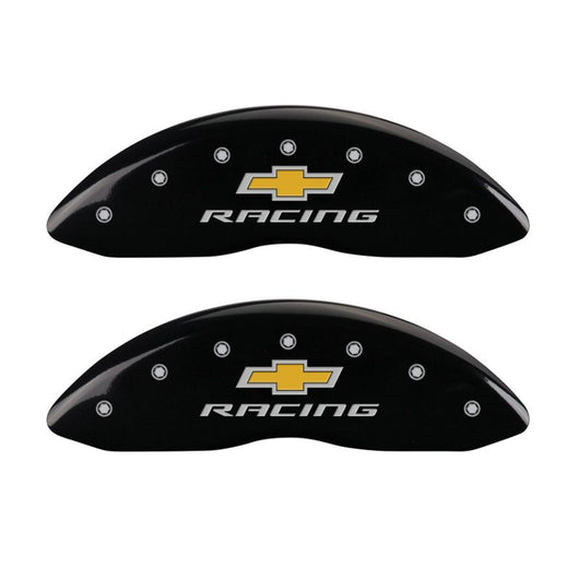 MGP 4 Caliper Covers Engraved Front & Rear Chevy racing Black finish silver ch - 14231SBRCBK