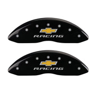 MGP 4 Caliper Covers Engraved Front & Rear Chevy racing Black finish silver ch - 14006SBRCBK