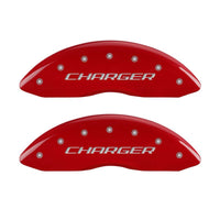 MGP 4 Caliper Covers Engraved Front & Rear Block/Charger Red finish silver ch - 12088SCHBRD