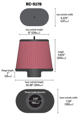 K&N Universal Air Filter - Oval Straight - 3.688in Flange ID x 10.25in Base O/S Length x 7.875in H - RC-5178
