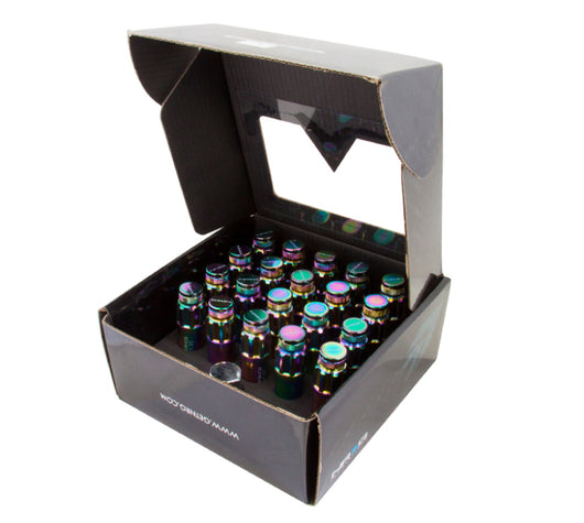 NRG 700 Series M12 X 1.25 Steel Lug Nut w/Dust Cap Cover Set 21 Pc w/Locks & Lock Socket - Neochrome - LN-LS710MC-21