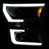 ANZO 2015-2016 Ford F-150 Projector Headlights w/ Plank Style Switchback Black w/ Amber - 111357