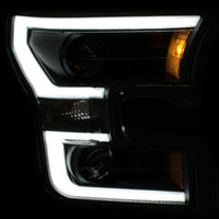 ANZO 2015-2016 Ford F-150 Projector Headlights w/ Plank Style Switchback Black w/ Amber - 111357
