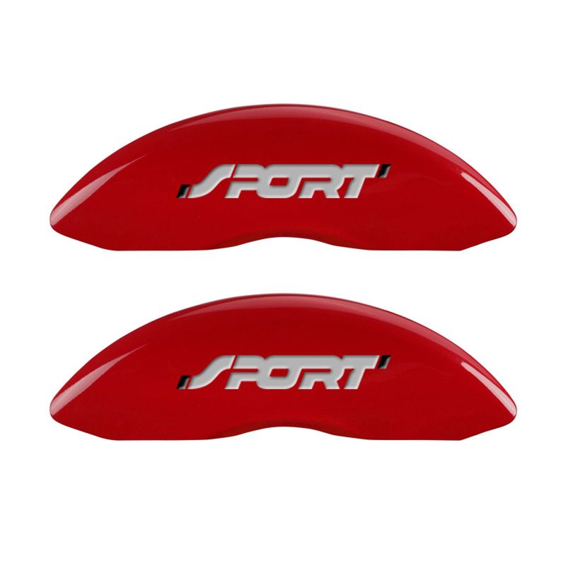 MGP 4 Caliper Covers Engraved Front & Rear No bolts/Sport Red finish silver ch - 10229SSP1RD