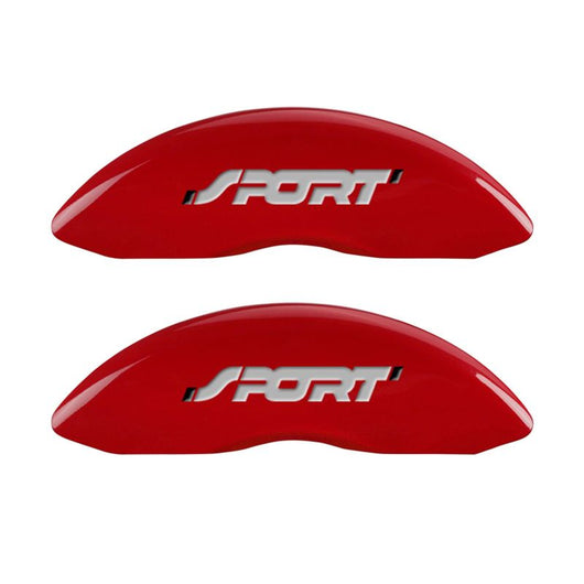 MGP 4 Caliper Covers Engraved Front & Rear No bolts/Sport Red finish silver ch - 10229SSP1RD