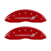 MGP 4 Caliper Covers Engraved Front & Rear With stripes/Charger Red finish silver ch - 12088SCH1RD