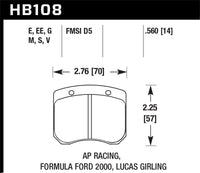 Hawk AP Racing/FF 2000 14mm DTC-60 Rear Race Brake Pads - HB108G.560