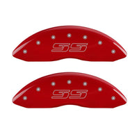 MGP 4 Caliper Covers Engraved Front & Rear Avalanche style/SS Red finish silver ch - 14002SSS1RD