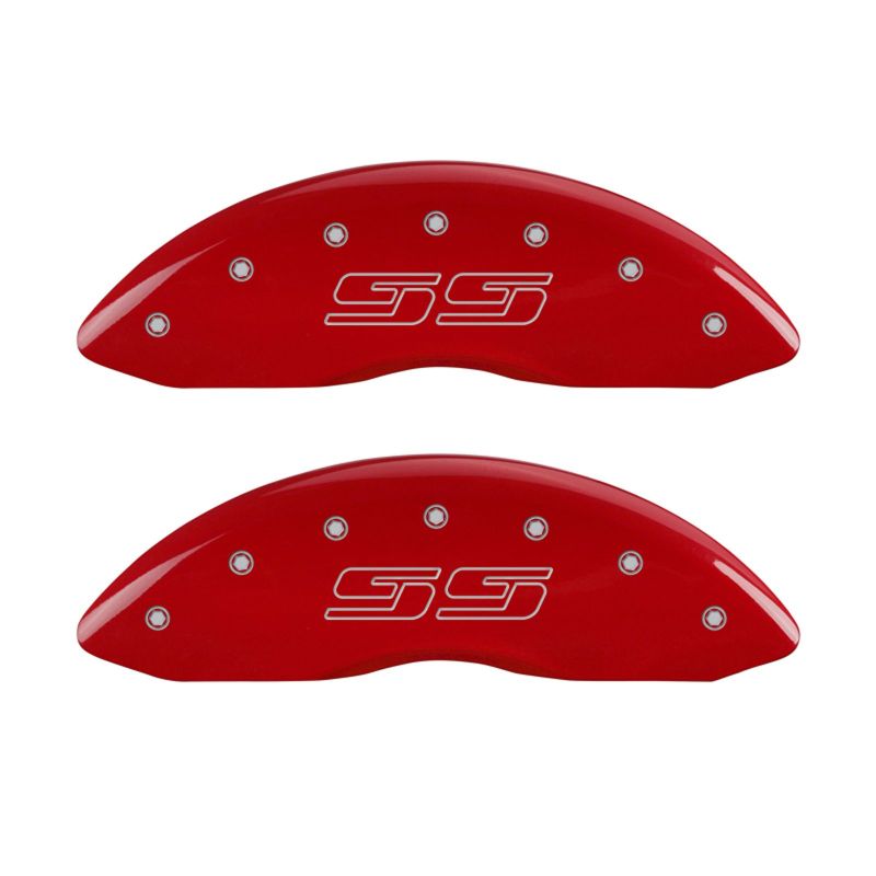 MGP 4 Caliper Covers Engraved Front & Rear Avalanche style/SS Red finish silver ch - 14004SSS1RD