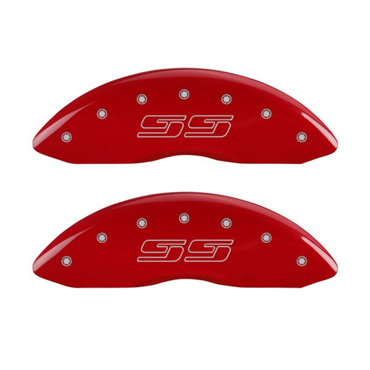 MGP 4 Caliper Covers Engraved Front & Rear Avalanche style/SS Red finish silver ch - 14004SSS1RD