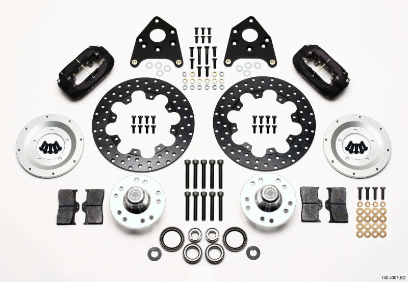 Wilwood Forged Dynalite Front Drag Kit Drilled Rotor 1965-1969 Mustang Disc & Drum Spindle - 140-4307-BD