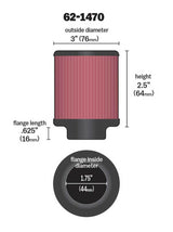 K&N 1.75 inch Vent 3 inch D 2.5 inch H Air Filter - Rubber Top - 62-1470