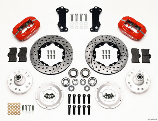 Wilwood Forged Dynalite Front Kit 11.00in Drill-Red Heidts Tri -5 2 inch Drop Spindle - 140-12305-DR