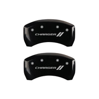 MGP 4 Caliper Covers Engraved Front & Rear With stripes/Charger Black finish silver ch - 12181SCH1BK