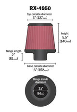 K&N Filter Universal X Stream Clamp-On 2.5in Flange ID / 6in Base OD / 5in Top OD / 5.5in Height - RX-4950