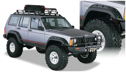 Bushwacker 84-01 Jeep Cherokee Cutout Style Flares 4pc Fits 4-Door Sport Utility Only - Black - 10911-07