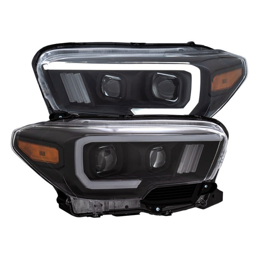 ANZO 2016-2017 Toyota Tacoma Projector Headlights w/ Plank Style Switchback Black w/ Amber - 111396