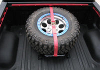 N-Fab Bed Mounted Rapid Tire Strap Universal - Gloss Black - Red Strap - BM1TSRD