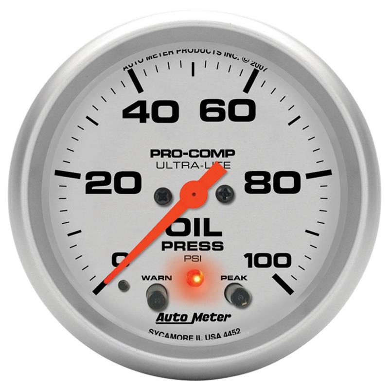 Autometer Ultra-Lite 66.7mm Oil Press 2 5/8" 100PSI Digital Stepper Motor w/ Peak & Warning Light - 4452