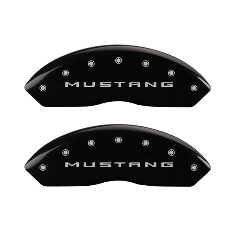 MGP 4 Caliper Covers Engraved Front 2015/Mustang Engraved Rear 2015/37 Black finish silver ch - 10202SM32BK
