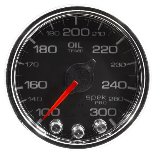 Autometer Spek-Pro Gauge Oil Temp 2 1/16in 300f Stepper Motor W/Peak & Warn Blk/Chrm - P32231