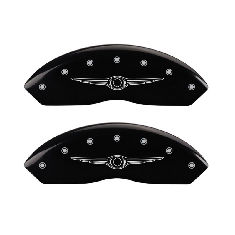MGP 4 Caliper Covers Engraved Front & Rear Style 1/Chrysler Wing Black finish silver ch - 32021SCW1BK