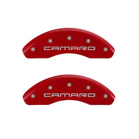 MGP 4 Caliper Covers Engraved Front & Rear Gen 4/Camaro Red finish silver ch - 14026SCA4RD