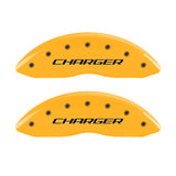 MGP 4 Caliper Covers Engraved Front & Rear Block/Charger Yellow Finish Black Char 2006 Dodge Charger - 12005SCHBYL