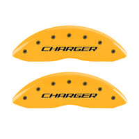 MGP 4 Caliper Covers Engraved Front & Rear Block/Charger Yellow Finish Black Char 2006 Dodge Charger - 12005SCHBYL