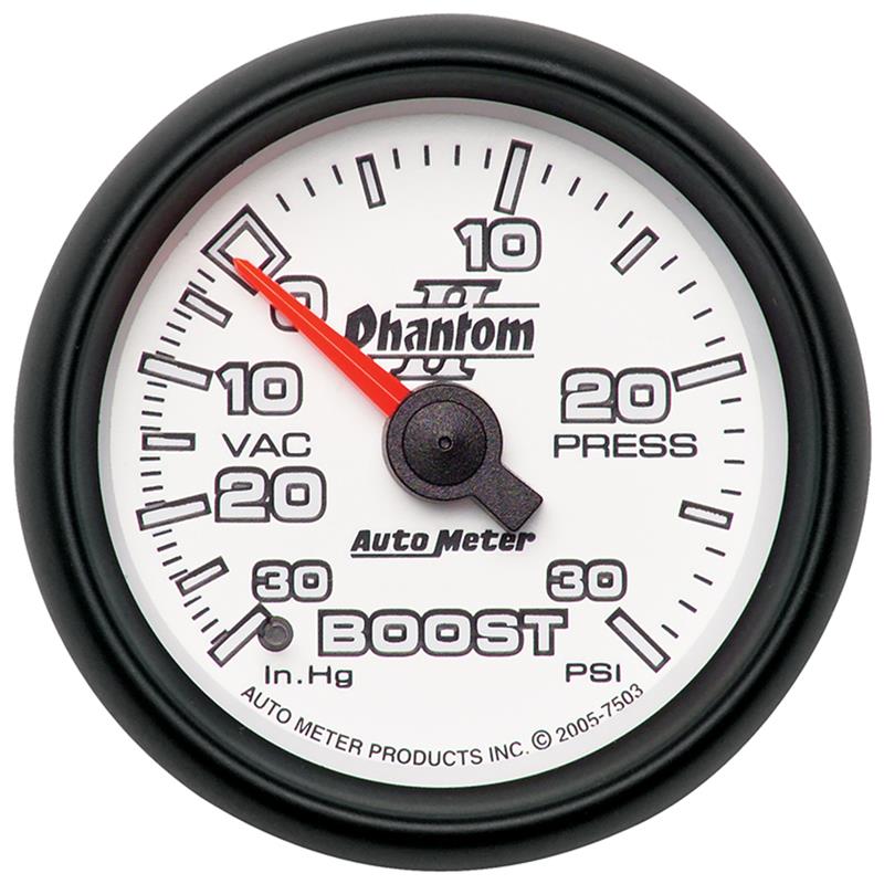 Autometer Phantom II 52.4mm Mechanical Vacuum / Boost Gauge 30 In. HG/30 PSI - 7503
