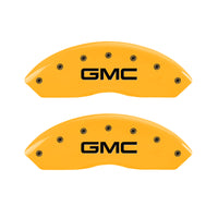 MGP 4 Caliper Covers Engraved Front & Rear GMC Yellow finish black ch - 34209SGMCYL