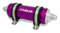 Fuelab 858 In-Line Fuel Filter Long -10AN In/Out 75 Micron Stainless w/Check Valve - Purple - 85822-4