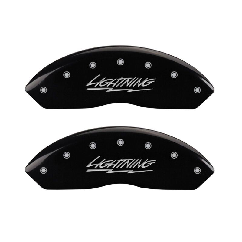 MGP 4 Caliper Covers Engraved Front & Rear Lightning Black finish silver ch - 10021SLTGBK