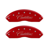 MGP 4 Caliper Covers Engraved Front & Rear Cursive/Cadillac Red finish silver ch - 35002SCADRD