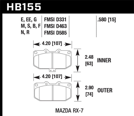 Hawk 93-95 Mazda RX-7 Blue 9012 Front Brake Pads - HB155E.580