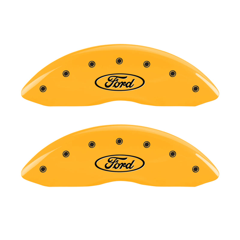 MGP Front set 2 Caliper Covers Engraved Front Oval logo/Ford Yellow finish black ch - 10232FFRDYL