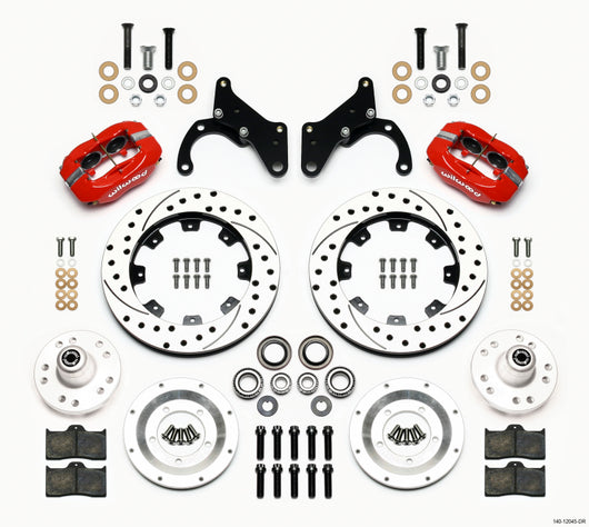 Wilwood Forged Dynalite Front Kit 12.19in Drilled Red 69-70 Impala Drum/Disc 69-82 Vette - 140-12045-DR