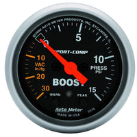 Autometer Sport-Comp 52mm Electronic  Full Sweep 30 In Hg.-Vac./15 PSI Boost Gauge - 3376