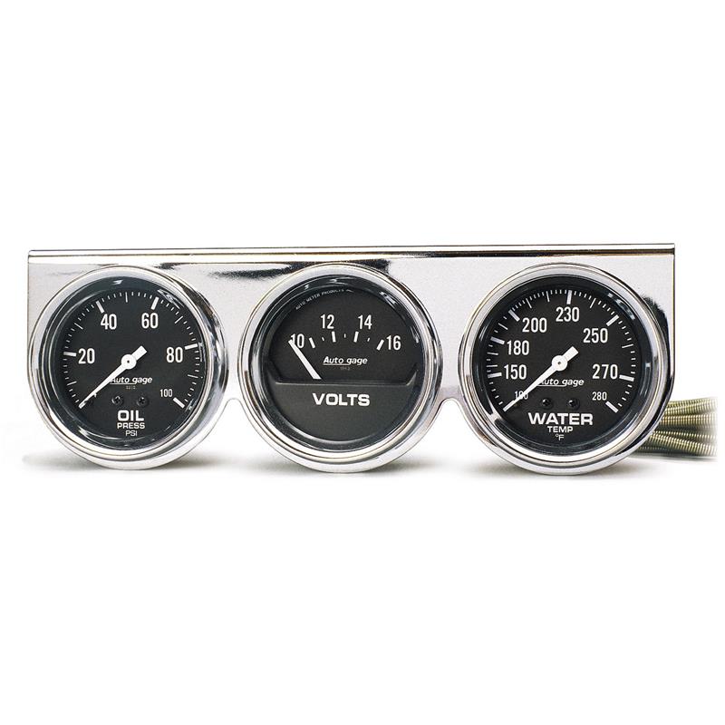 Autometer AutoGage Chrome Console 52.4mm Mech 0-100 PSI Oil Press/ 10-16 V / 130-280 Deg Water Temp - 2399