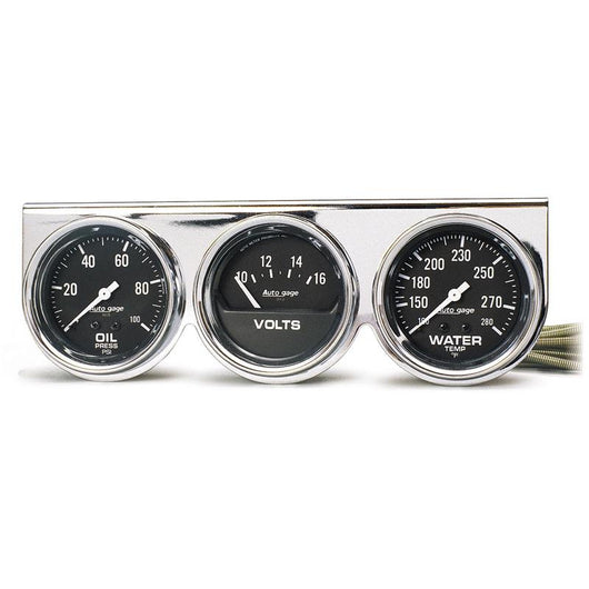 Autometer AutoGage Chrome Console 52.4mm Mech 0-100 PSI Oil Press/ 10-16 V / 130-280 Deg Water Temp - 2399