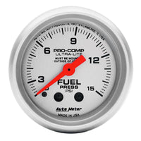 Autometer Ultra-Lite 2-1/16in 0-15 PSI Mechanical Fuel-Pressure Gauge w/ Isolator - 4313