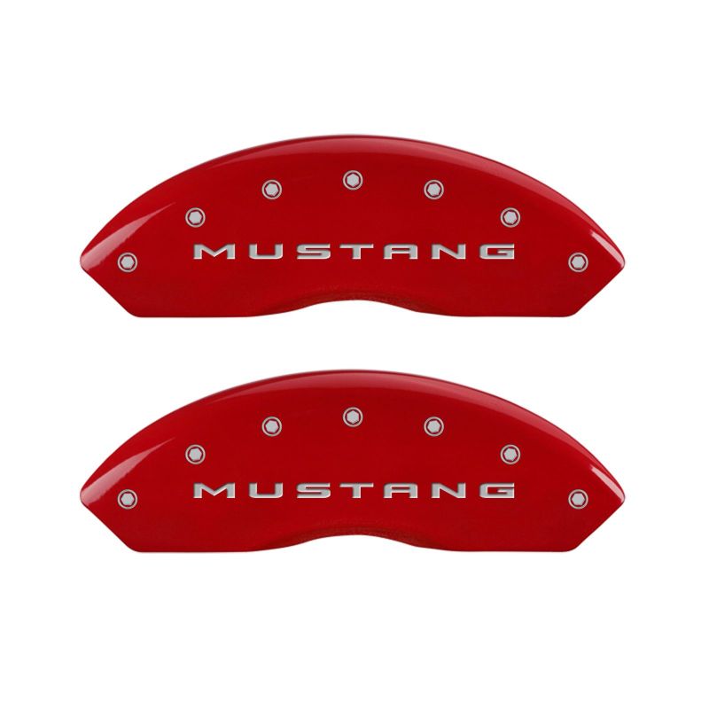 MGP 4 Caliper Covers Engraved Front 2015/Mustang Engraved Rear 2015/37 Red finish silver ch - 10202SM32RD